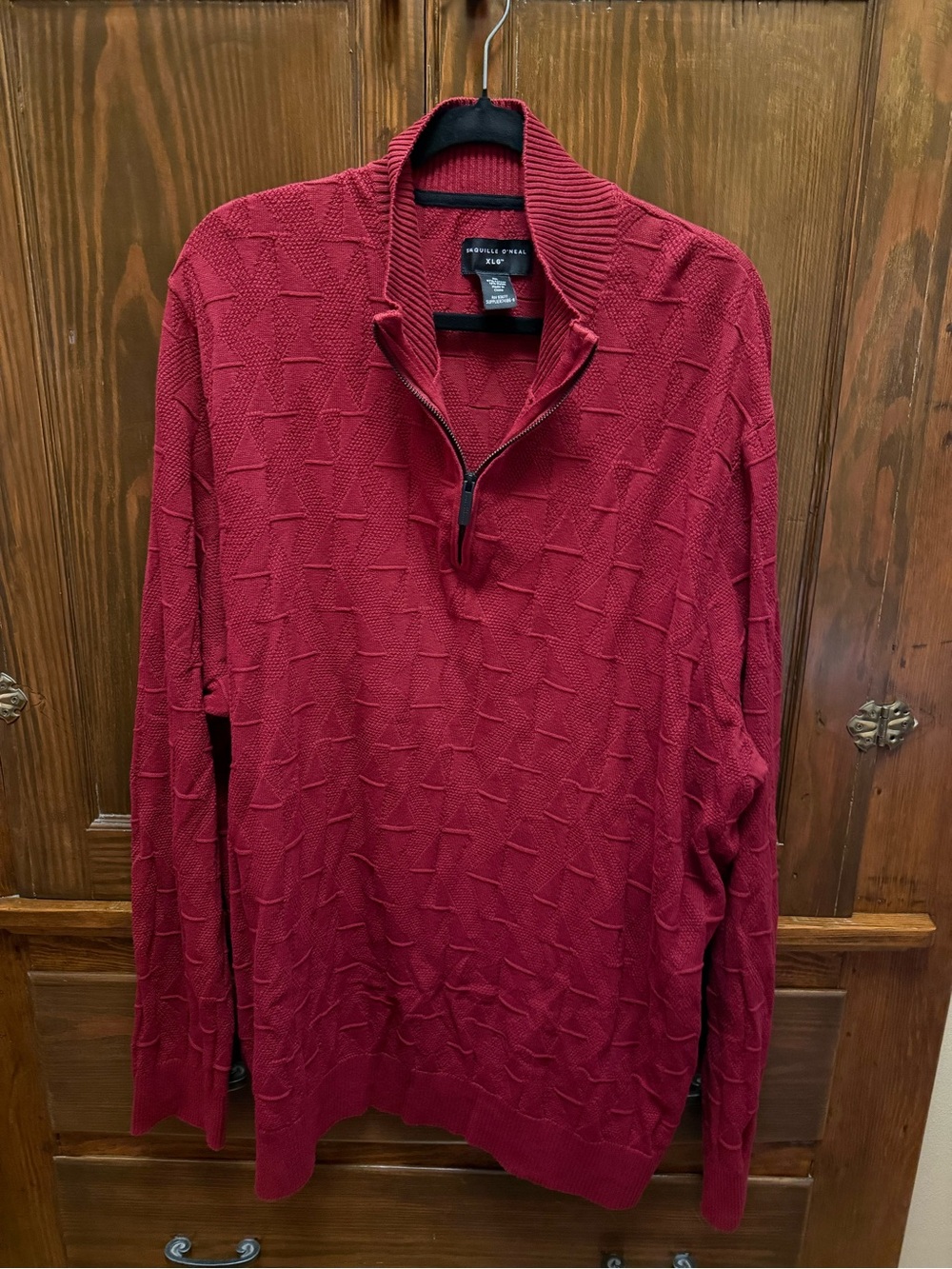 Shaquille O’Neal Red Textured Quarter-Zip Sweater